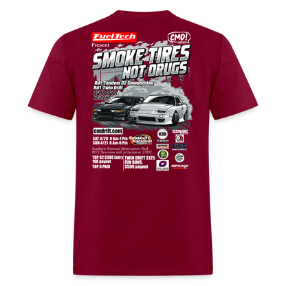 Smoke Tires Not Drugs Event Tee (2024) - burgundy