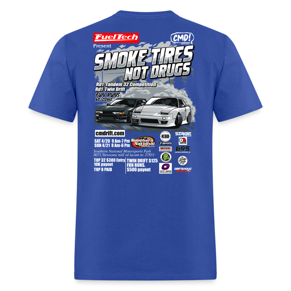 Smoke Tires Not Drugs Event Tee (2024) - royal blue