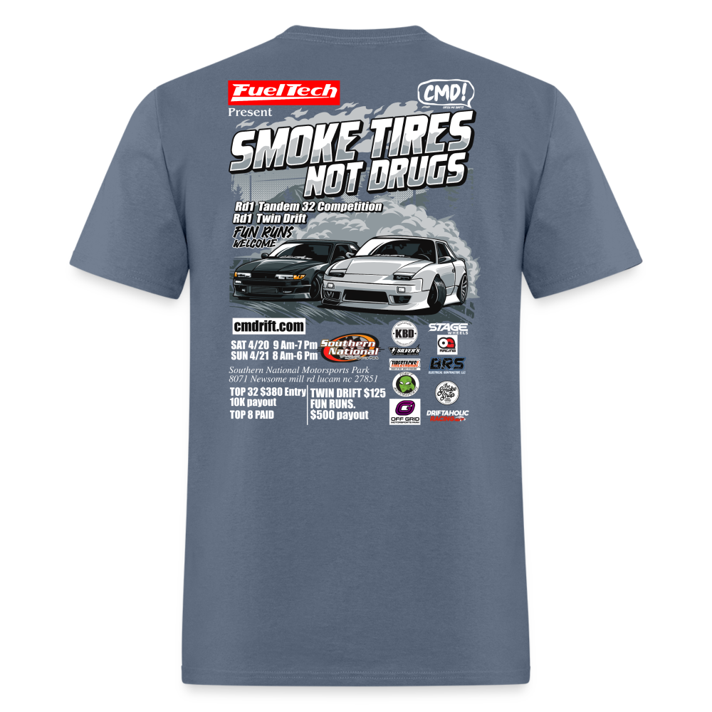 Smoke Tires Not Drugs Event Tee (2024) - denim